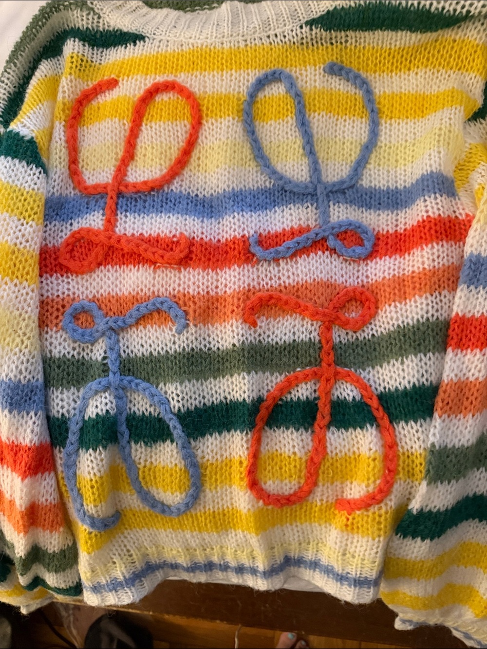 Striped Scoop Neck Sweater with Playful Rope Appliqué - Multicolor